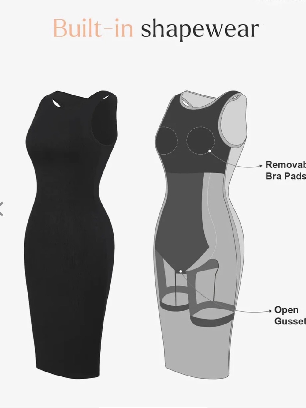 Popilush Shapewear Modal Tummy Control Midi Dress - L / Black - Picture 2 of 5